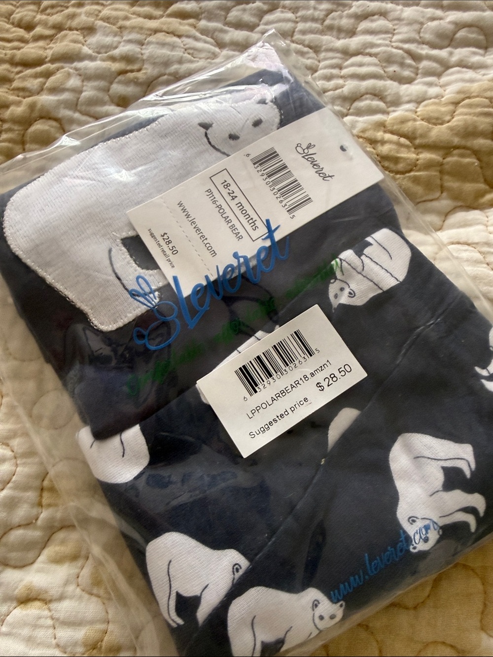 Leveret Polar Bear Print Navy Baby Sleepwear